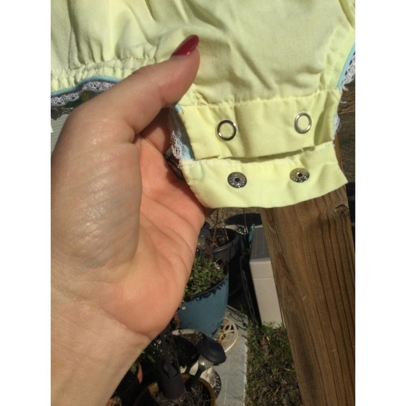 Vintage sweet talk baby girl romper size 18 mo month yellow white button overall - Picture 5 of 11